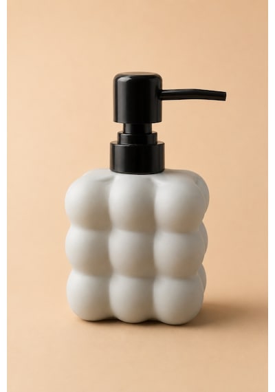 Modern Bubble Sıvı Sabunluk 400 Ml Siyah Pompalı Kabarcık Desenli Banyo Ve Mutfak Tezgâh Üstü Dispenser - 15 Cm X 9 Cm X 6,5 Cm Gri