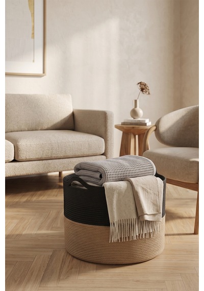 Villadia Home Textile Hasır Sepet Çok Amaçlı Çamaşır Oyuncak Battaniye Kıyafet Depolama Sepeti Dekoratif Organizer 3003sepet