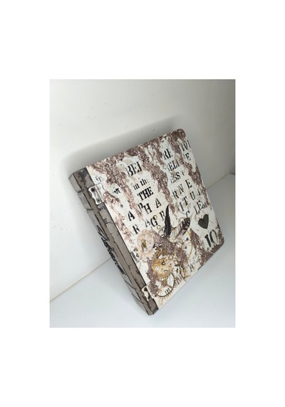 Ahşap Kitap Kutu Orta Boy Ev Aksesuar El Boyama Bej - 685386541