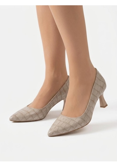 Asmi Shoes Kadın Flora Bej Kroko 6 Cm İnce Topuklu Stiletto