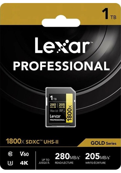 Lexar Professional LSD1800001T-BNNNG 1 TB 1800X 280 MB/s 4K V60 UHS-II SDXC Hafıza Kartı Gold