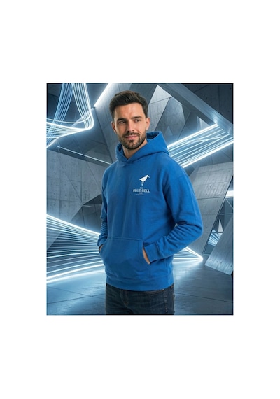 Erkek Baskılı Kapüşonlu Cepli Hoodie 3 İplik Pamuklu Sweatshirt - Saks Misii