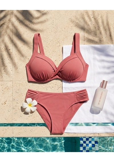 Büyük Beden Kaplı Toparlayıcısiyah Bikini Takım Gülkurusu