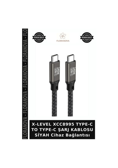 X-level Xcc8995 Type-c To Type-c Şarj Kablosu Siyah Cihaz Bağlantısı