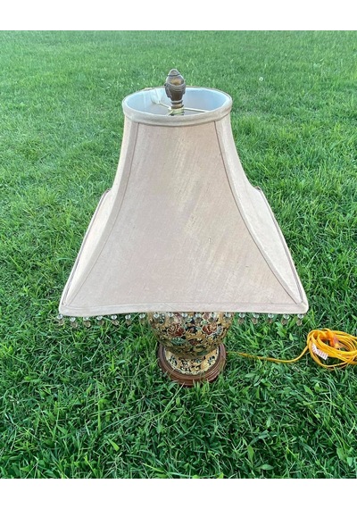 Çiçek Motifli Porselen Abajur 65 CM