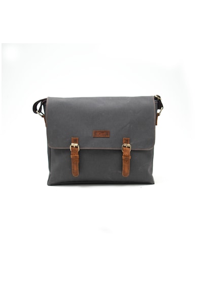 Gillario Design 03 Kanvas - Deri 15.6 Inch Postacı Laptop Çantası Gri