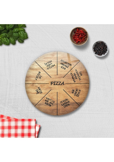 Decorita Mottolu Pizza Servis Tabağı|Ahşap Görünüm|Çap32cm