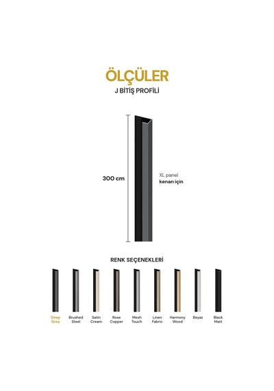 Vilo Mpc J Bitiş Profili Deep Grey 300cm Xl Duvar Paneli Kenar Ve Dış Köşe Bitişi
