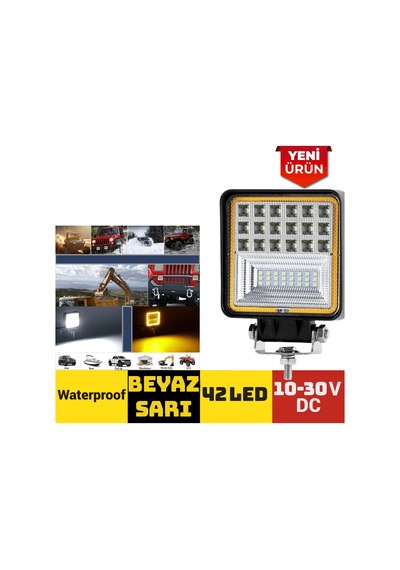 10-30v 42 Ledli Çift Renkli Kare Off-road Lambası Beyaz & Sarı 301 0605