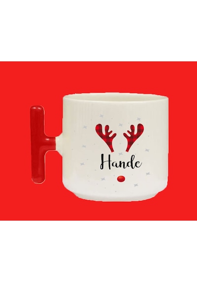 Yeni Yıla Özel H Harfli Isimli Basılı T Kulplu Latte Kupa