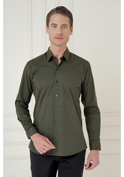 Efor Slim Fit Pamuk Uzun Kol Klasik Haki Gömlek Gk 745 Haki