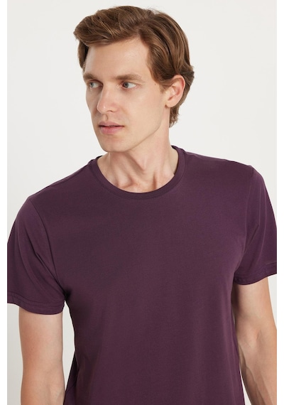 Tudors Unisex Slim Fit Dar Kesim %100 Pamuk Yumuşak Dokulu Mor Bisiklet Yaka Tişört-34610 Mor