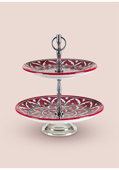 The Mia Corallo 2 Katlı Kek Pasta Servisi Kırmızı 27x22x31 Kırmızı