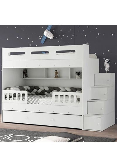 Buket Mdf Çelik Profilli Yavrulu Ranza Beyaz M2