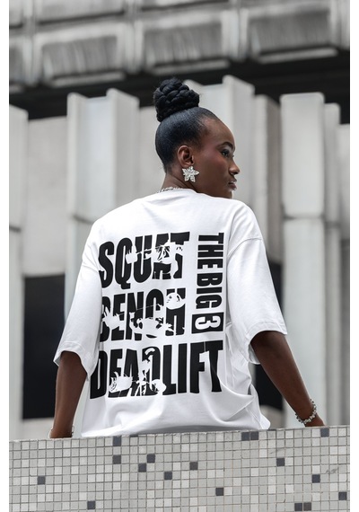 Squat Bench Deadlift The Big 3 Powerlifter Sırt Baskılı Unisex Ov Beyaz