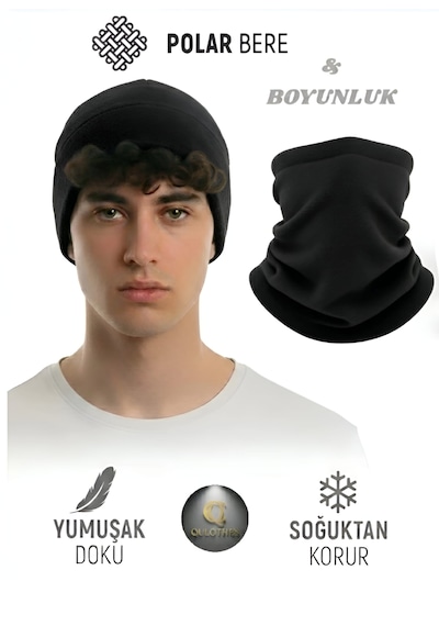 Qu-tex Qulothes 3 Lü Kombin Set Termal Polar Soğuk Geçirmez Bere & Boyunluk Unisex Kışlık Ayarlanabilir Çok Renkli