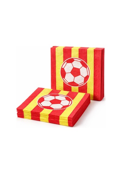Futbol Temalı Sarı-kırmızı Çizgili Kağıt Peçete 33x33 Cm 20 Li Parti Peçetesi Tüm Yaşlar