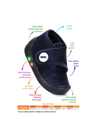 Kiko Kids Petri Günlük Işıklı Kız Bebek Ev Okul Kreş Panduf Lacivert Lacivert