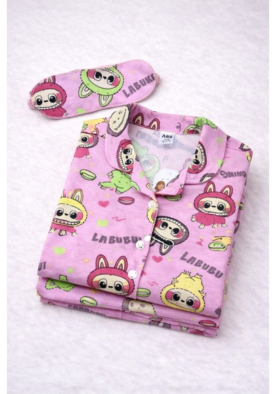 Beka Kids Labubu Desenli Uzun Kollu Önden Düğmeli Gömlek Yaka Kız Çocuk Pijama Takımı %100 Pamuklu Bej Beka Kids Labubu Desenli Uzun Kollu Önden Düğmeli Gömlek Yaka Kız Çocuk Pijama Takımı %100 Pamuklu Bej