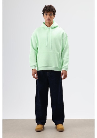 Vamos Basic Oversize Yıkamalı Hoodie Mint