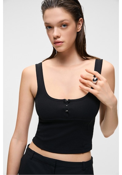 ETHIQUET A YONA Kadın Slim Fit U Yaka Siyah Atlet