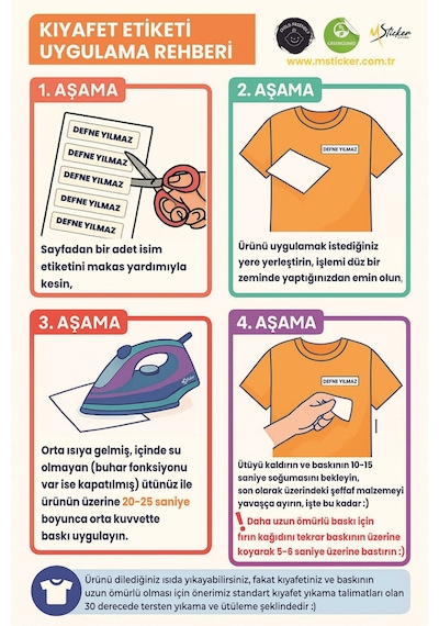 Kıyafet Etiketi - Okul Kıyafetlerine Kişiye Özel 30 Saniyede Kolay Uygulama Yıkanabilir - Harry Beyaz