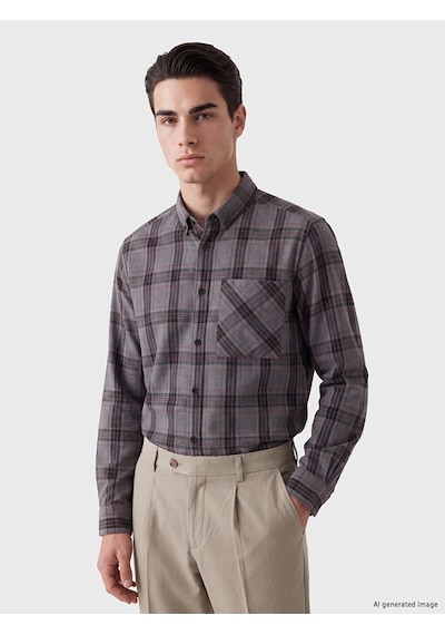 Lcw Eco Gri Regular Fit Ekose Erkek Gömlek Ceket