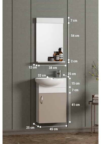 Lale 45 Cm Beyaz-selenit Mdf Seramik Lavabolu Asma Banyo Dolabı Takımı