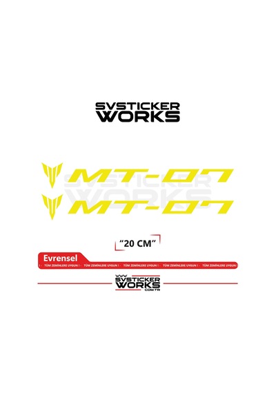 Yamaha Mt-07 Uyumlu Yazı Sticker Yüksek Kalite Özel Kesim Folyo 2'li Set Sarı
