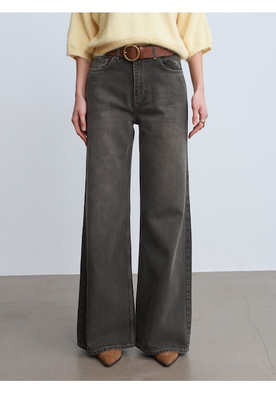 Dilvin 72112 %100 Pamuk Wide Leg Jean-kahve Kahve