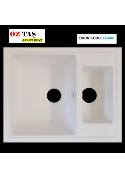 Öztaş TA-60b Granit Mutfak Eviye Beyaz Tek Gözlü 485 x 595 MM