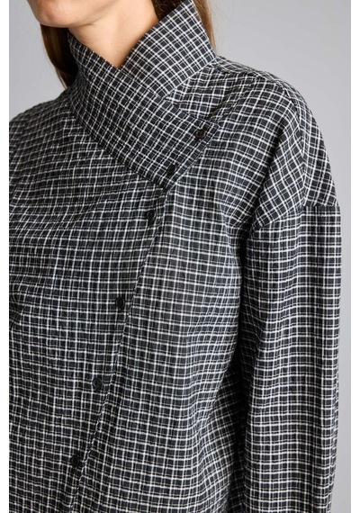 Defacto Regular Fit Asimetrik Düğmeli Kırışık Dokulu Tunik I3865ax26aubk81 Siyah-bk81