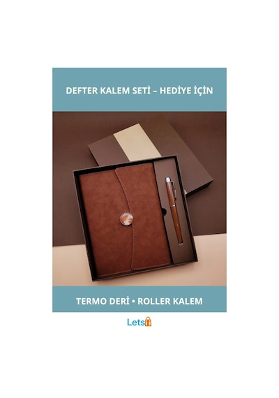 Özel Kutulu Termo Deri Defter Ve Metal Roller Kalem Seti Çok Renkli