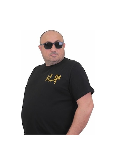 Starbattal Erkek Büyük Beden Sıfır Yaka Tişört Gang 24132 Sıyah-Sıyah Siyah