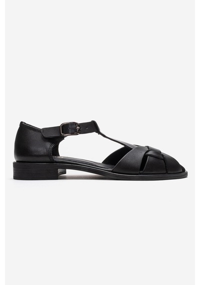 Luvishoes Dexara Siyah Cilt Hakiki Deri Kadın Sandalet