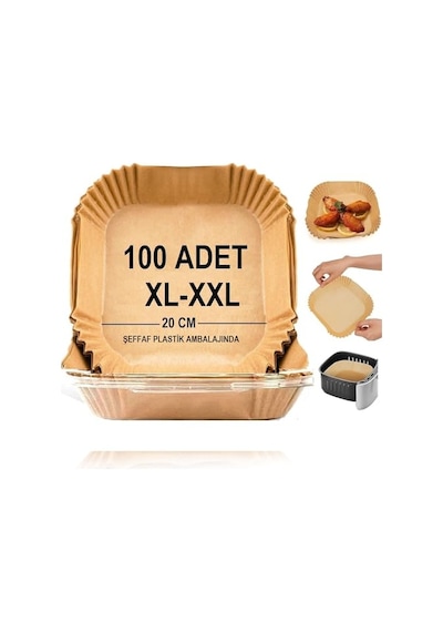 Airfryer Pişirme Kağıdı,xl-xxl Büyük Boy, Kare, 100 Adet Hava Fritöz Parşömen Fırın Kağıdı Tek Kullanıml