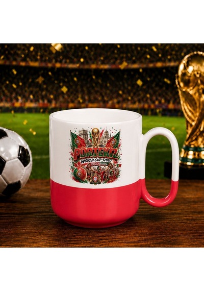 Bk Gift Portekiz Taraftar Temalı Dünya Futbol Kupası Tasarımlı Kırmızı Joyful Kupa Bardak Beyaz