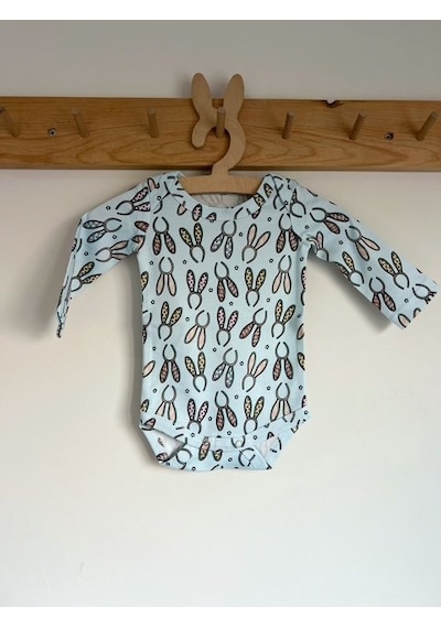Key Kids Tavşan Kulak Mavi %100 Organik Pamuklu Unisex Kız Bebek Body Zıbın