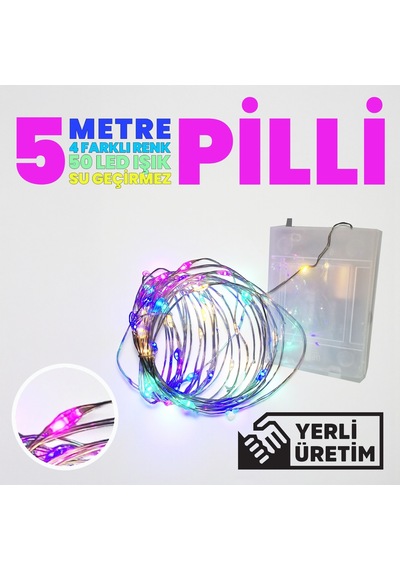 Upway 5 Metre Su Geçirmez 4 Renkli 50 Led Işık - Pilli Dekoratif Aydınlatma