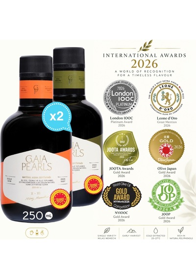 Gaia Pearls İkili Gurme Set 250 Ml X2 Avrupa Birliği Coğrafi İşaretli Milas Memecik Erken Hasat Soğuk Sıkım Zeytinyağı