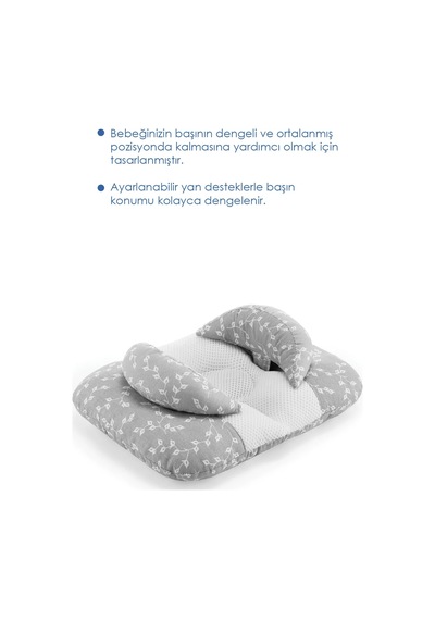 Babyjem Ayarlanabilir Düz Kafa Yastığı Gri Çiçek