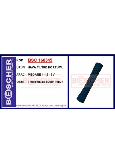 Bescher Hava Filtre Hortumu Megane Iı 1.6 16v Bsc 168345 8200168345 8200186822