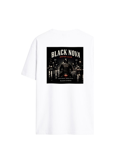 Black Nova Oversize Baskılı Unisex Tişört Lone Rider With Text Beyaz