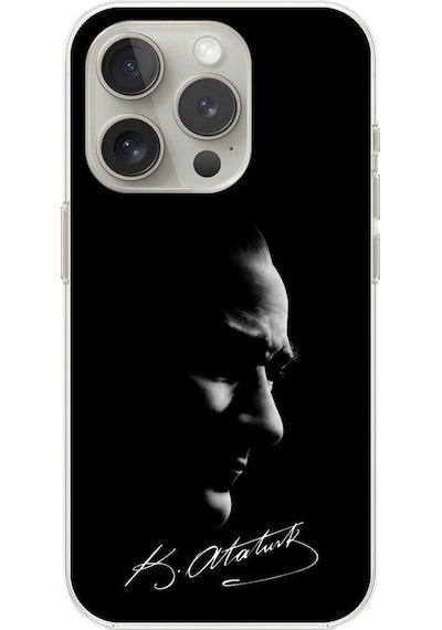 Apple Uyumlu iPhone 16 Pro Max Şeffaf Kılıf Atatürk 1 Tasarımlı