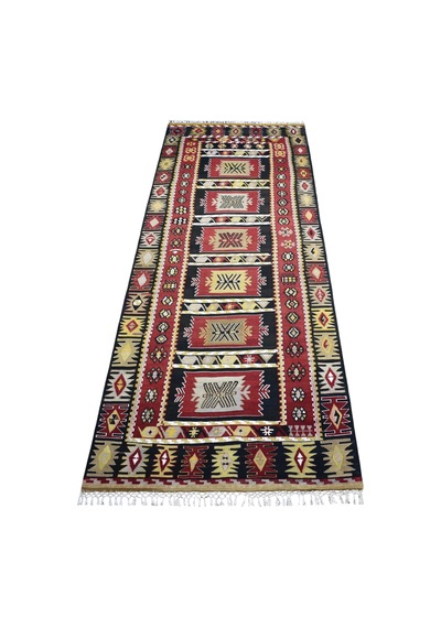 Zehra Abla Halı Yeni El Dokuma Otantik Karabağ Yolluk Yün Kilim 6934 Çok Renkli