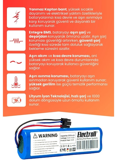 Xiaomi Mi Vacuum Mop 2c 2in1 Uyumlu Batarya Yüksek Kapasite 2800mah Robot Süpürge Pil Xmstjqr2c