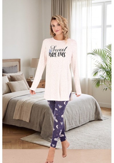 Findit Şık Tasarım Ay Yıldız Desenli Yumuşak Dokulu Viskon Kumaş Sweet Dreams Yazılı 2'li Pijama Takımı Beyaz