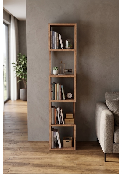 5 Katlı Modern Ahşap Dekoratif Kitaplık Ve Raf Ünitesi