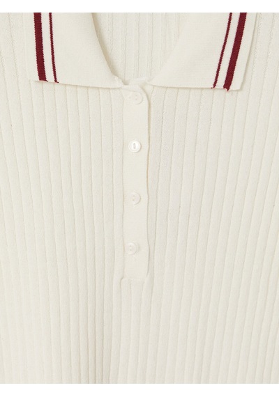 Lcw Comfort Beyaz Polo Yaka Çizgili Kadın Triko Kazak