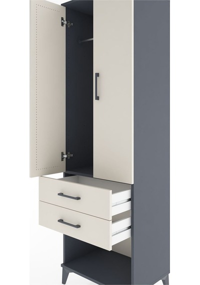 Hyperion Dolap Tek Raflı 2 Çekmeceli Tek Askılı 60x44x195 Antrasit-aytaşı Antrasit